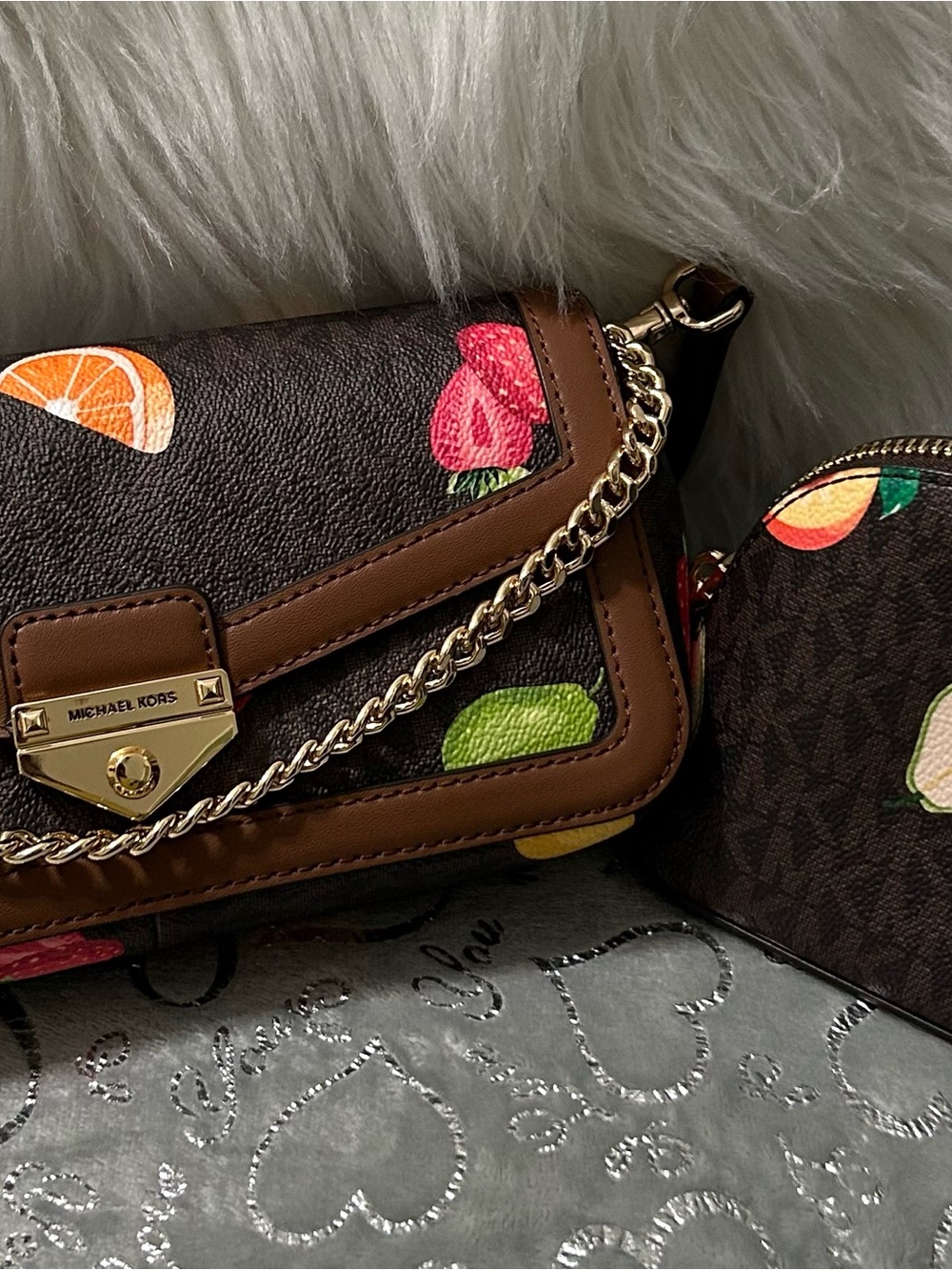 NWT Michael Kors Soho Fruit Printed Signature Logo Convertible Crossbody Brown - Picture 13 of 13